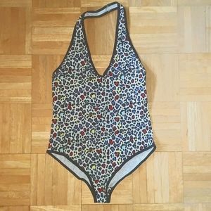 American Apparel Colorful Leopard Halter Bodysuit